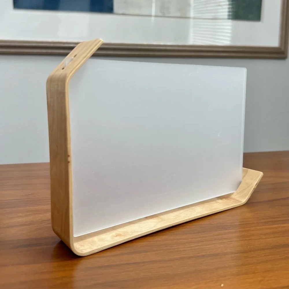 One Modern Curved Natural Wood Frame with Asymmetrical Design and Acrylic